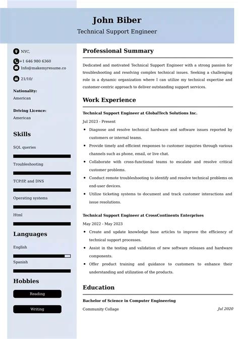 Technical Support Engineer Resume Examples For Uae