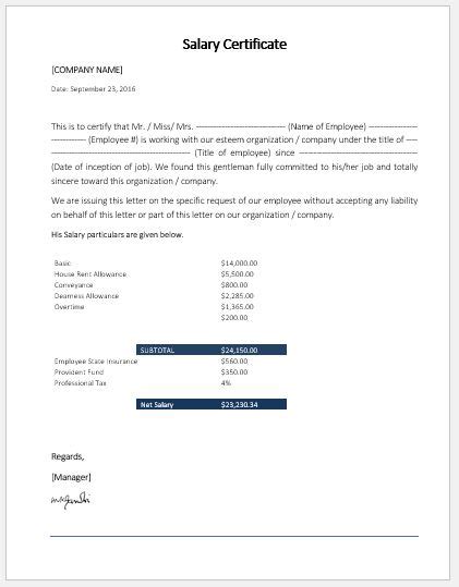 Salary Certificate Templates Ms Word Word And Excel Templates