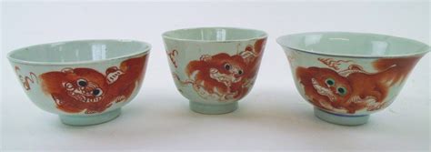 CHINESE CERAMIC TEA BOWLS, three various, largest 10.75cm dia x 6cm H. (3)