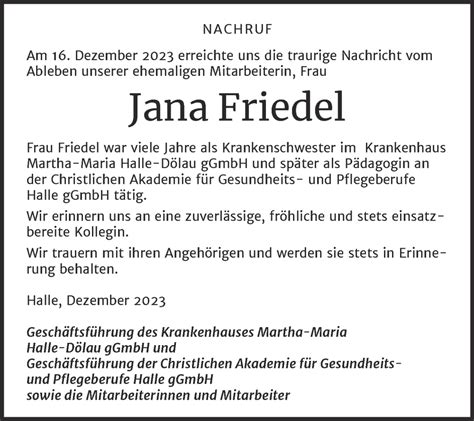 Traueranzeigen Von Jana Friedel Abschied Nehmen De