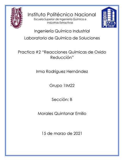 Practica 2 Soluciones Química De Soluciones IPN Studocu