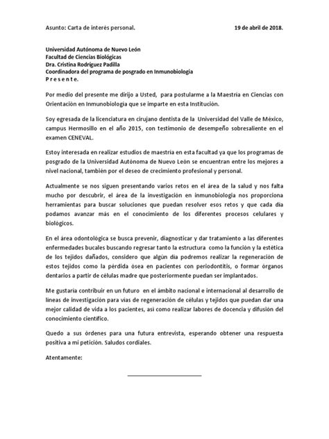 Carta De Interes Personal Maestria Pdf