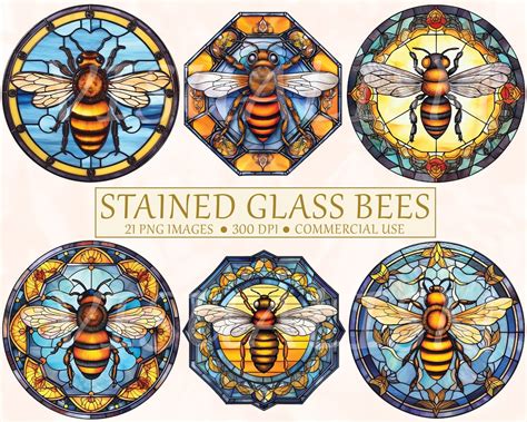 21 Stained Glass Bee Pngs For Stained Glass Window Hangings Stained