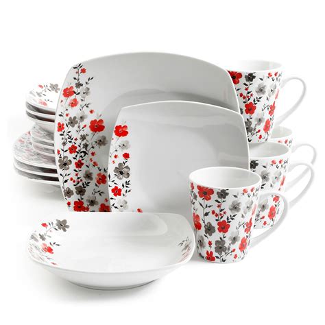 Gibson Home Rosetta Floral Ceramic Dinnerware Set White Flor