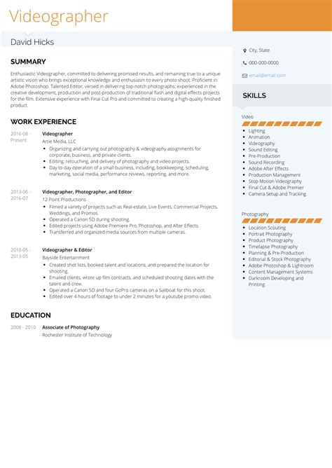 Videographer Resume Samples And Templates Visualcv