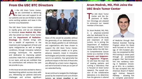 Usc Brain Tumor Center Summer 2023 Newsletter