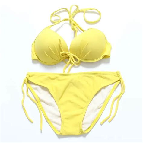 Aliexpress Buy DD MM Bikini Brand Women Solid Strappy Swimwear Sexy Halter Top Bikini Set