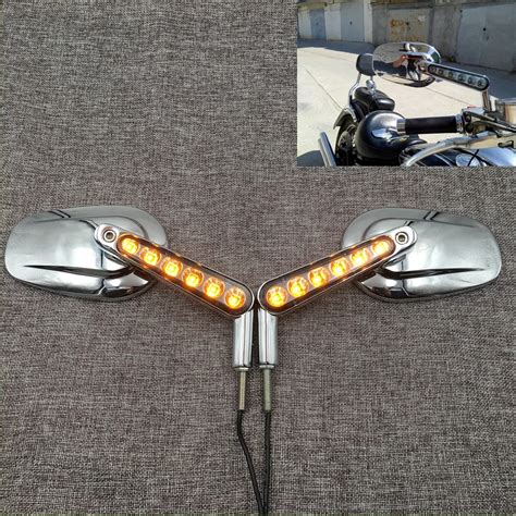 Chrome Rear View Mirrors Muscle Led Turn Signals Light Case For Harley