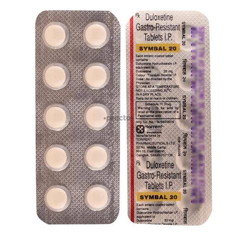 Symbal 20 Mg Duloxetine Gastro Resistant Tablets IP Torrent Pharma