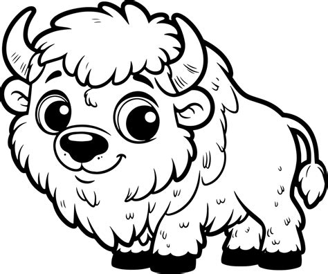 Bison Cartoon Character Line Doodle Black And White Coloring Page