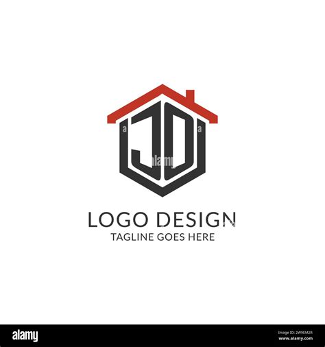 Initial Logo JO Monogram With Home Roof Hexagon Shape Design Simple