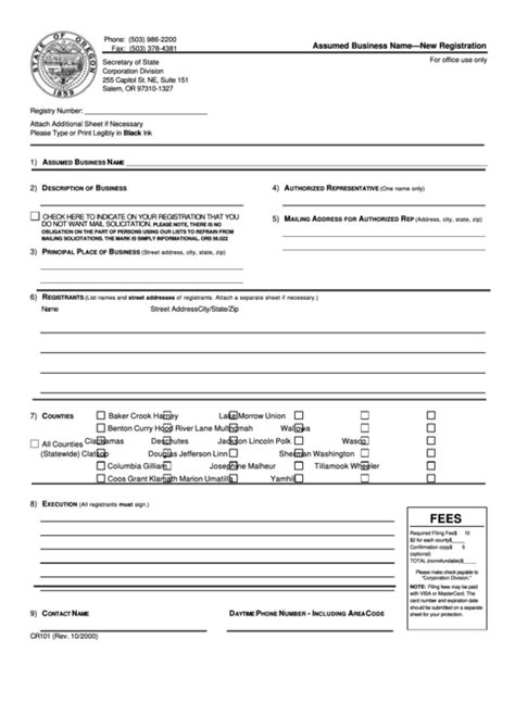 Fillable Form Cr101 Assumed Business Name New Registration