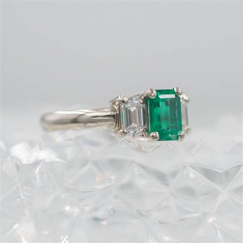 Emerald Cut Emerald And Diamond Ring C1950 Pippin Vintage Jewelry