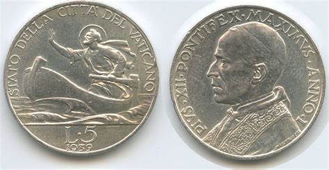 Vatikan Italien Kirchenstaat 5 Lire Silber 1939 XI M 6757 Papst Pius