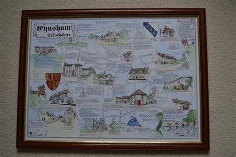 Framed Illustrated Historical Map Of Eynsham Village In West