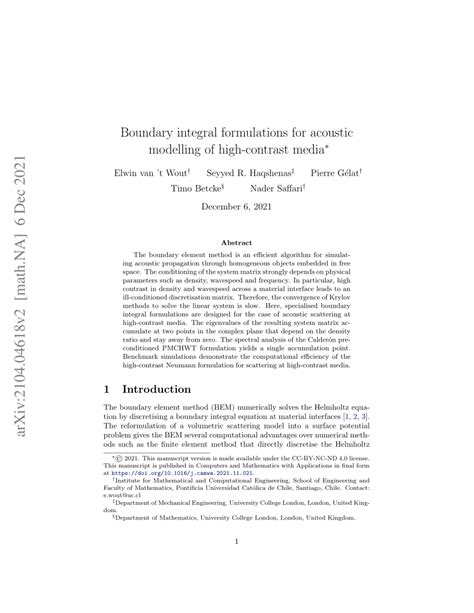 PDF Boundary Integral Formulations For Acoustic Modelling Of High