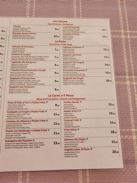 Menu At Pizzeria Ristorante Villa Al Mare Cavallino