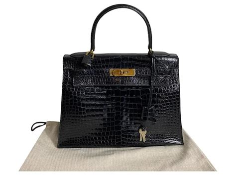 Hermès Bolsa de kelly 28 cocodrilo negro liso cc Cueros exoticos ref