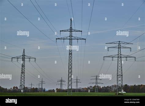 Large Transmission Towers In The Countryside Different Types Of