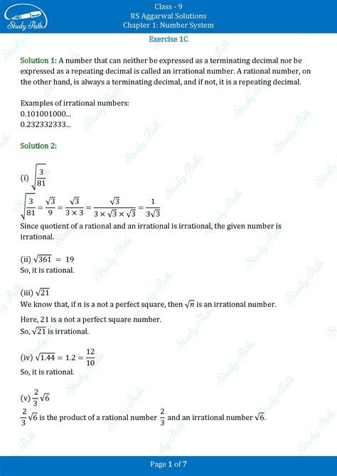 RS Aggarwal Solutions Class 9 Exercise 1C Chapter 1 Number Systems