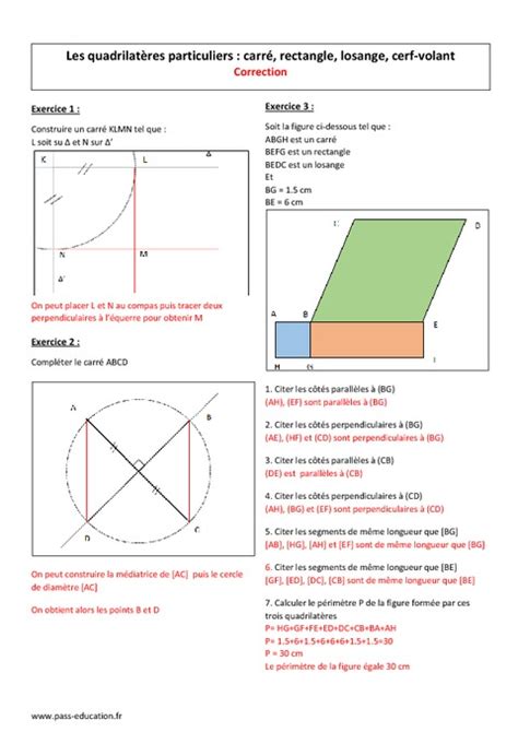 Quadrilat Res Particuliers Me Exercices Corrig S Carr S