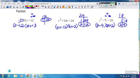 Factoring A Quadratic With Leading Coefficient 1 Youtube