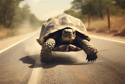 Premium Ai Image Slow Turtle Seriously Run Racing On Road