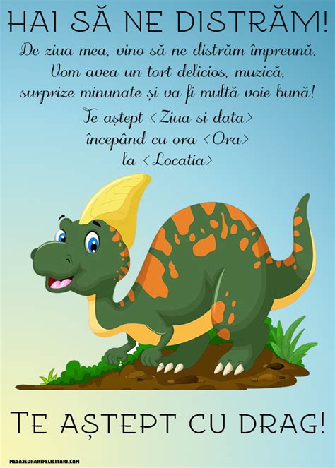 Invita Ie Pentru Petrecere Tematica Dinozauri Personalizare Invitatii