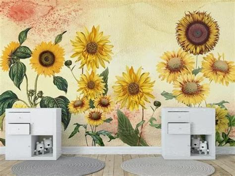 3d Sunflowers Sun Gn865 Wallpaper Mural Decal Mural Photo Sticker Decal Wall Self Adhesive Wall Art