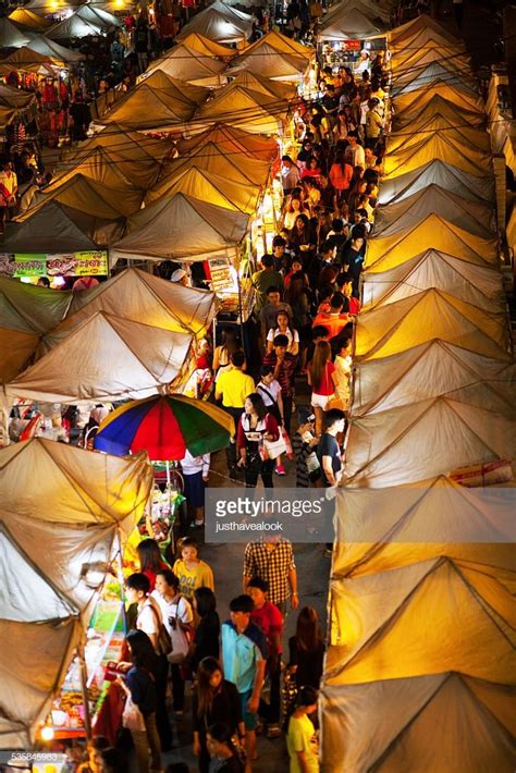 Lights of Ramkhanghaeng night market in Bangkok: aerial view of many ...