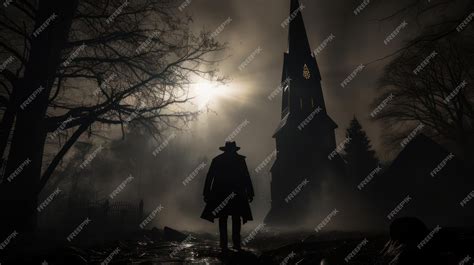 Premium AI Image | van helsing vampire hunter at night in a graveyard