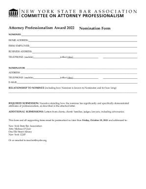 Fillable Online Attorney Professionalism Award 2022 Nomination Form Fax