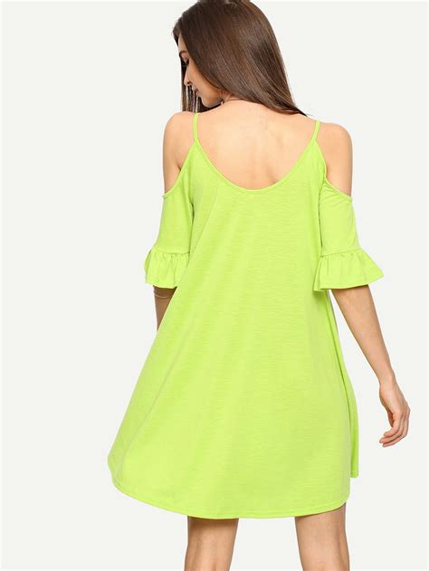 Cold Shoulder Ruffle Cuff Shift Dress SheIn Sheinside