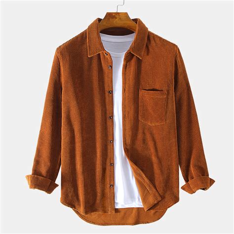 Mens Corduroy Pocket Long Sleeve Warm Comfy Casual Shirts Alexnld