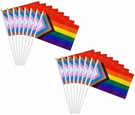 Amazon XCFH Small Progress Pride Gay Stick Flags Mini Rainbow Hand Held LGBTQ Flags Pack