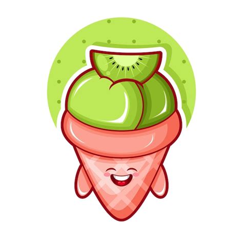 Ilustraci N De Dibujos Animados De Helado De Kiwi Con Cara De Sonrisa