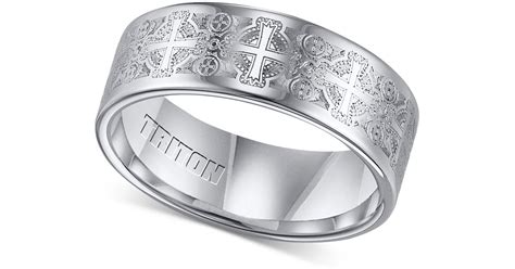 Triton Men S Tungsten Carbide Ring Comfort Fit Etched Cross Wedding