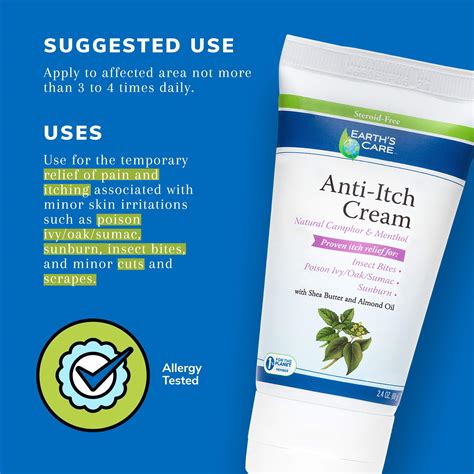 Earths Care Anti Itch Cream Extra Strength Bug Bite Itch Relief Soothes Sunburns Rashes