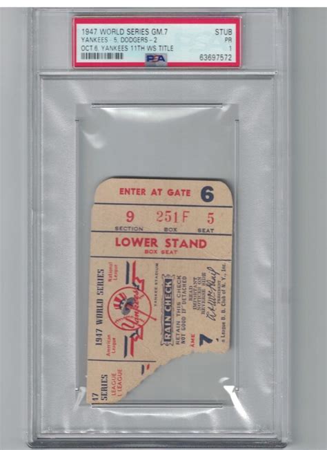 1947 World Series Game 7 Ticket Stub PSA 1 - Tickets From The Past