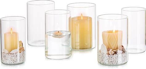 Glasseam Hurricane Clear Candle Holder Set Of 6 Glass Cylinder Candle Holders For