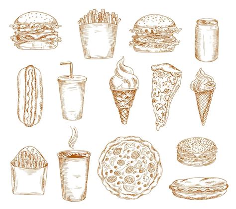 Premium Vector Fast Food Sketch Icons Burger Hamburger Sandwich