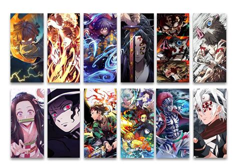 Veenshi Set Of 12 Demon Slayer Wall Poster For Room Anime Posters Size 12x4 5 Inch