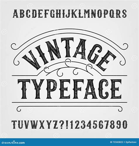 Tipografía Del Vintage Fuente De Vector Apenada Retra Del Alfabeto Letras Y Números Dibujados ...