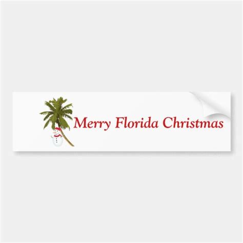 Merry Florida Christmas, snowman under palm Bumper Sticker | Zazzle