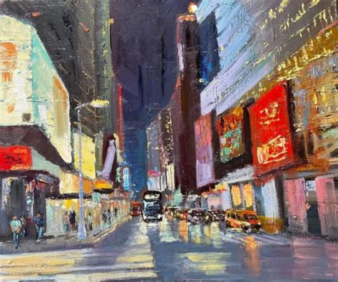 NIGHT CITY OIL painting Original art New York cityscape Modern art ...