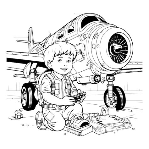 Un niño lindo jugando con un avión de juguete vector ilustración en