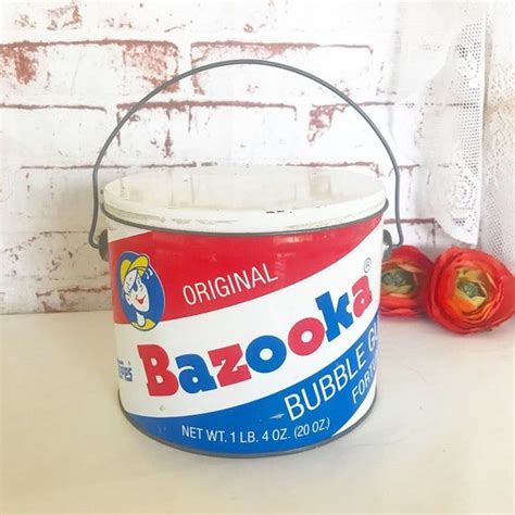 Vintage Bazooka Joe Gum Tin Litho Pail Bucket W Handle Can Box Retro