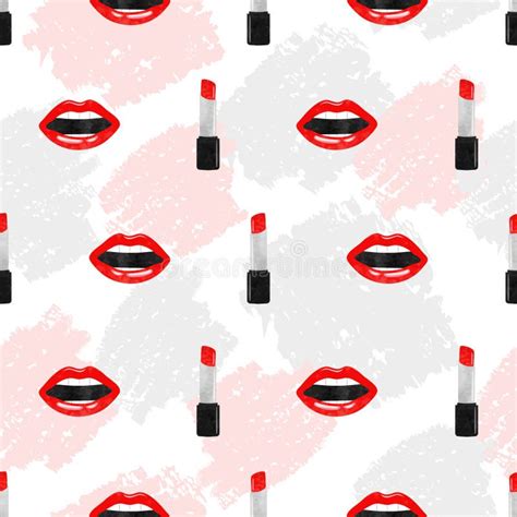 Seamless Lipstick Pattern With Lips Vector Fashion Print Stock Vector