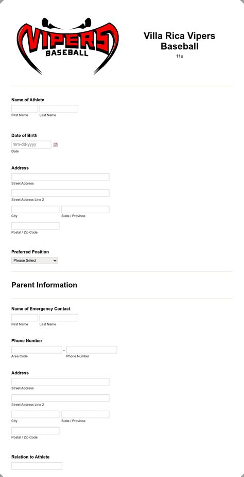 Baseball Team Registration Form Template Jotform