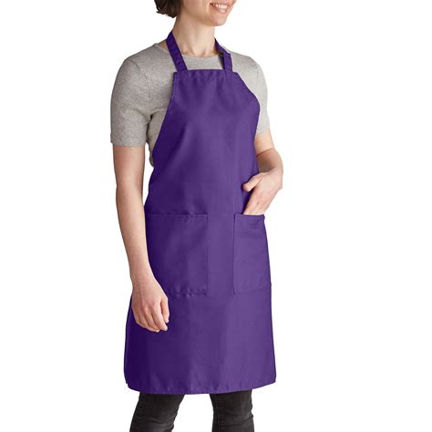 Intedge Purple Adjustable Poly Cotton Bib Apron With 2 Pockets 32l X